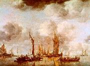 Jan van de Cappelle A Dutch Yacht and Many Small Vessels at Anchor Sweden oil painting reproduction
